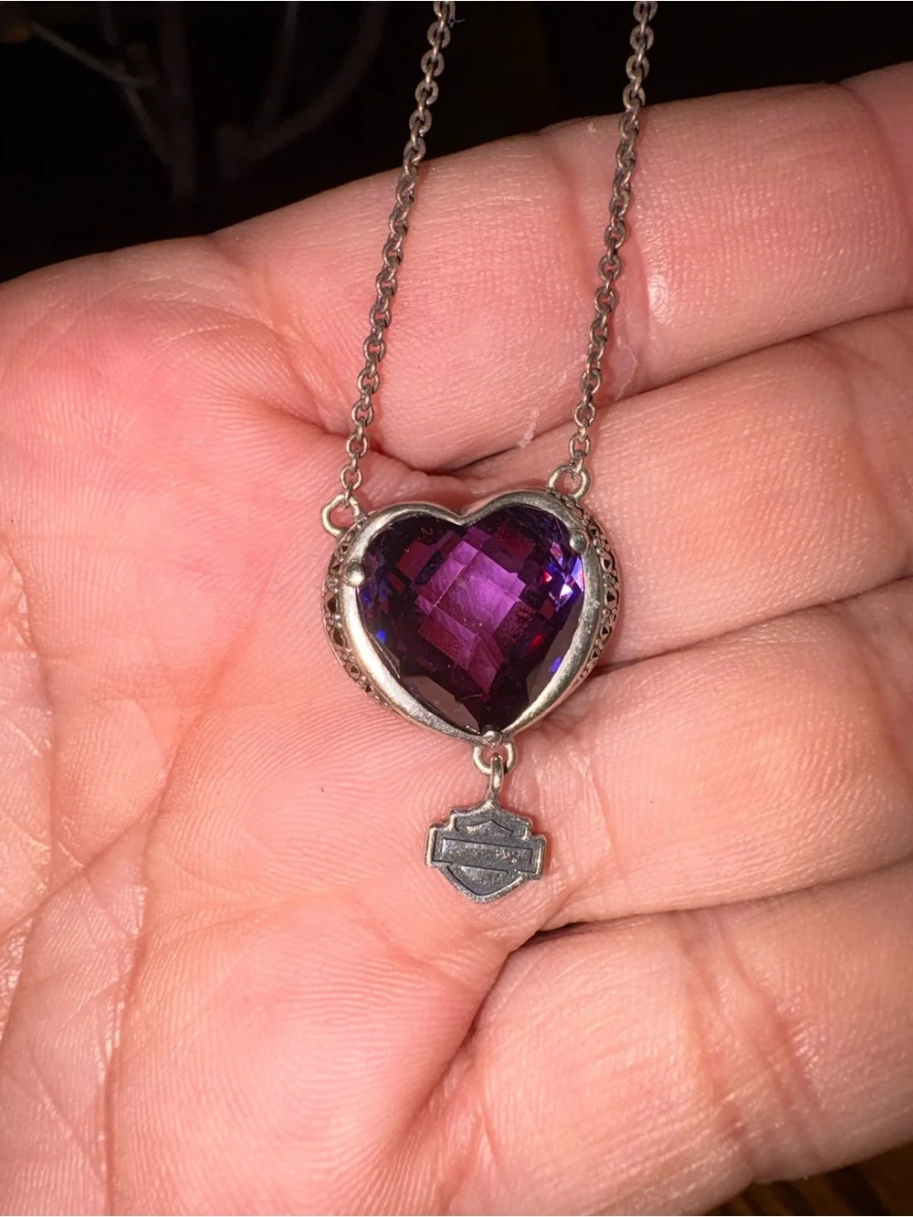 Harley Davidson 3 piece Purple Heart 925 sterling ring size 8 see description